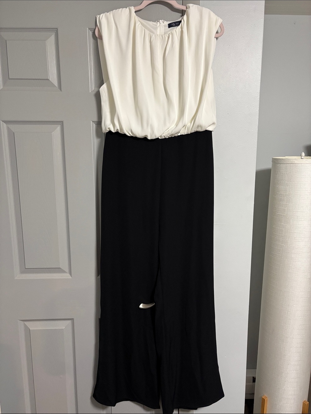 Sleeveless Cream & Black Wide-Leg Jumpsuit